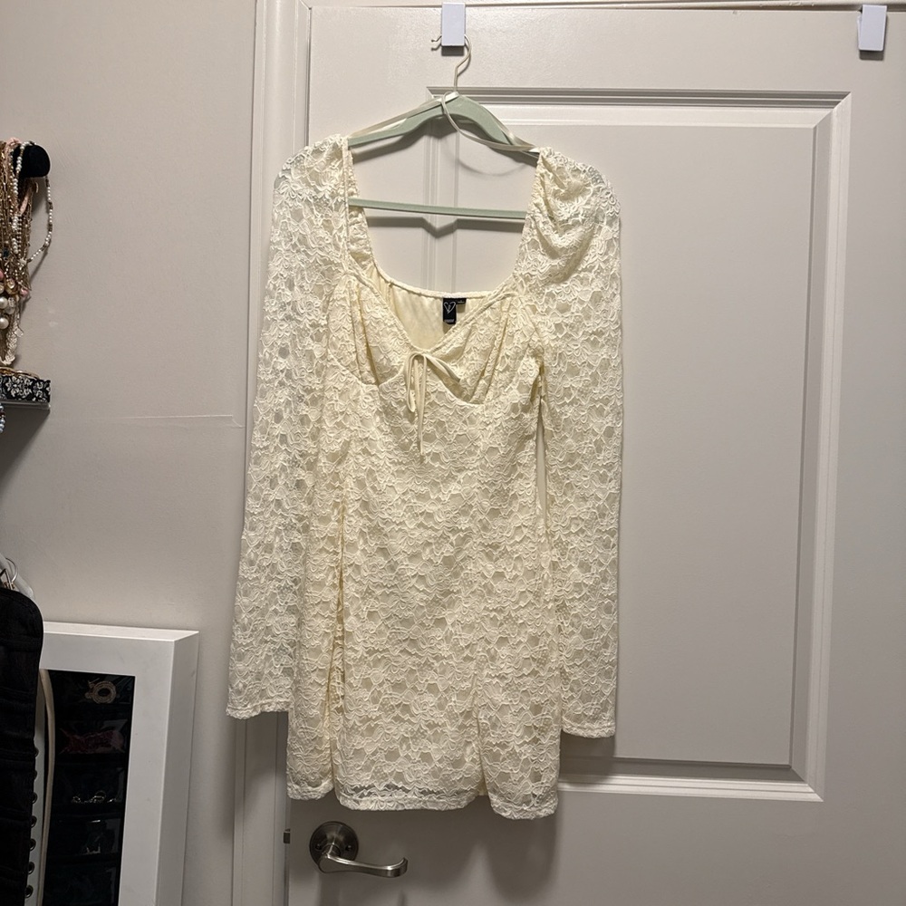 Windsor Romance Talks Long Sleeve A-Line Lace Mini Dress